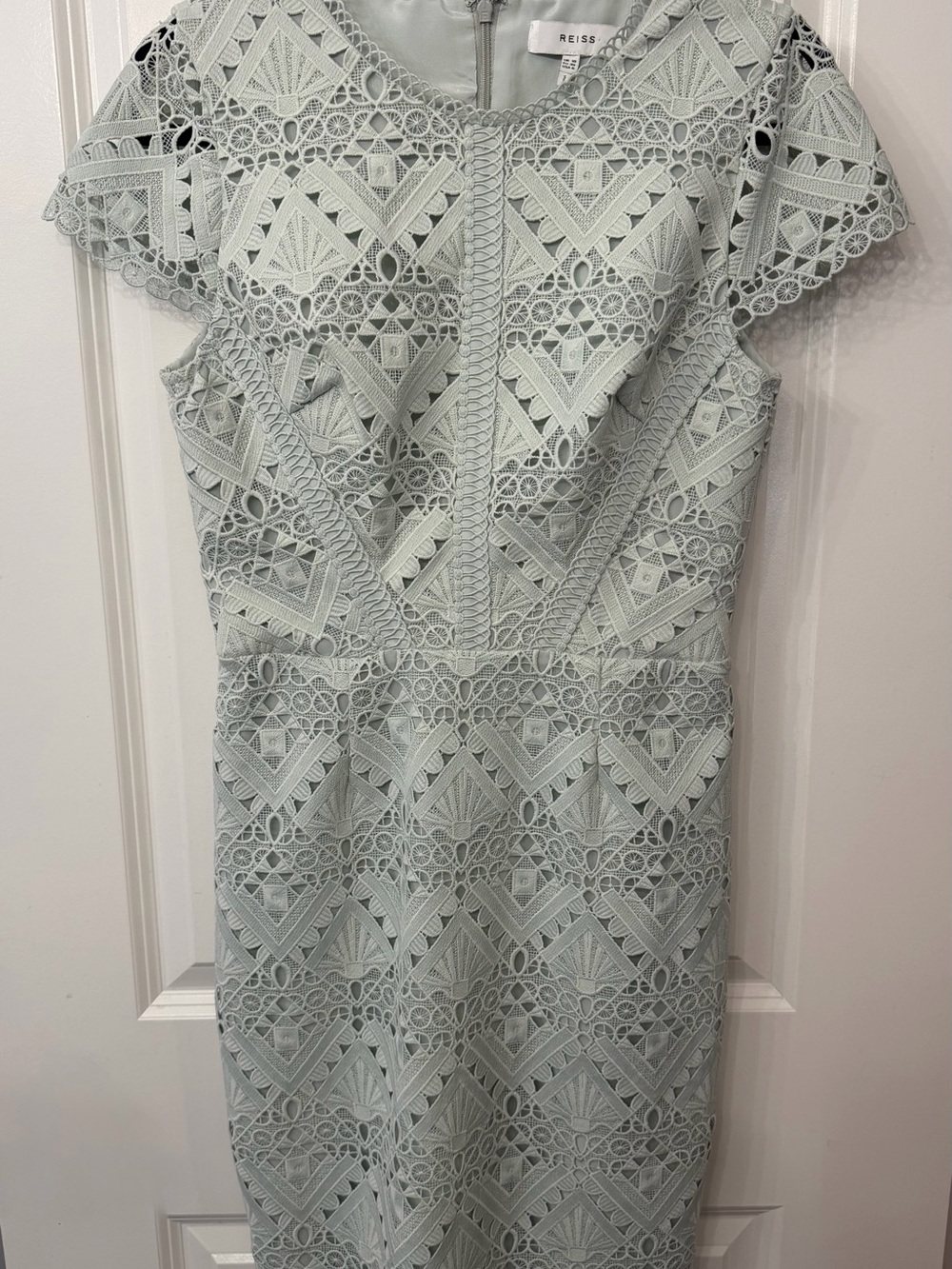 Reiss Mint Green Geometric Lace Midi Dress